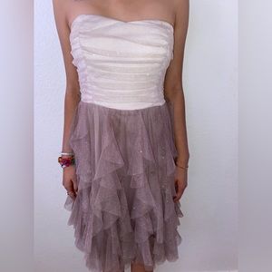 strapless shimmery glitter corkscrew cream, brown dress